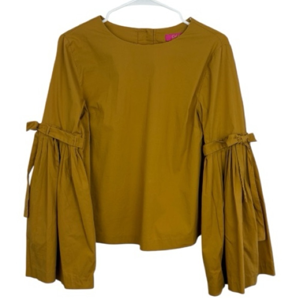 Catherine Malandrino Dark Yellow Bell-Sleeve Blouse Small Feminine Lightweight